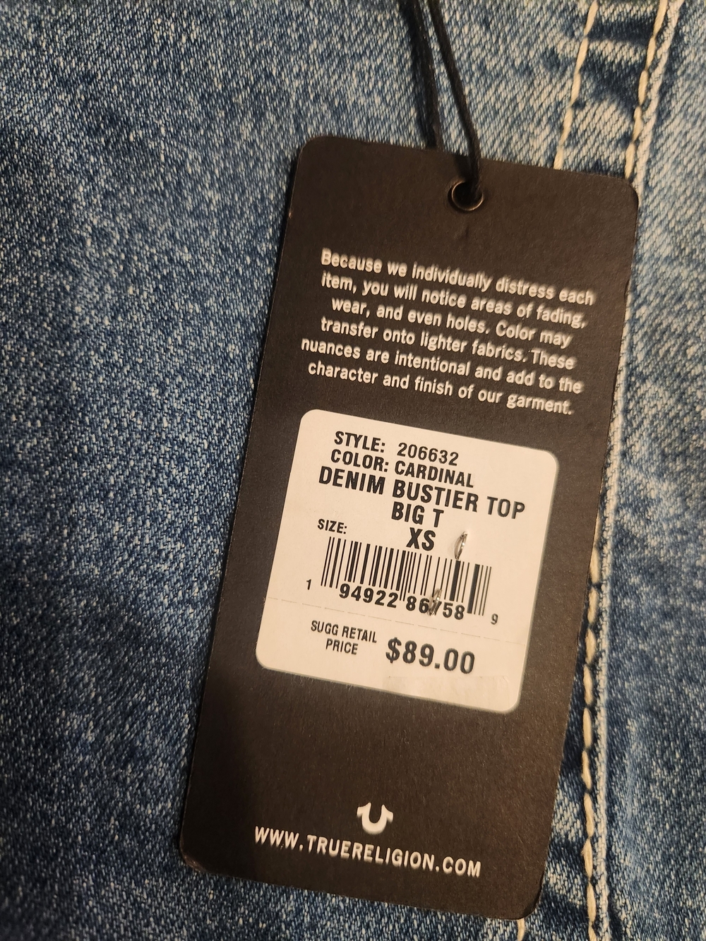 True Religion Denim Crop Tank Top in Medium Blue - Picture 2 of 5